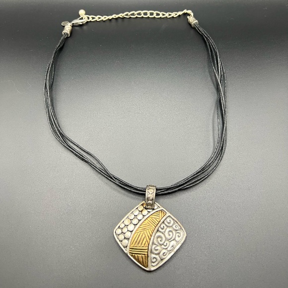 Chico's Jewelry - Vintage CHICO'S Two-Tone Modern Pendant on Black Leather Cord Necklace